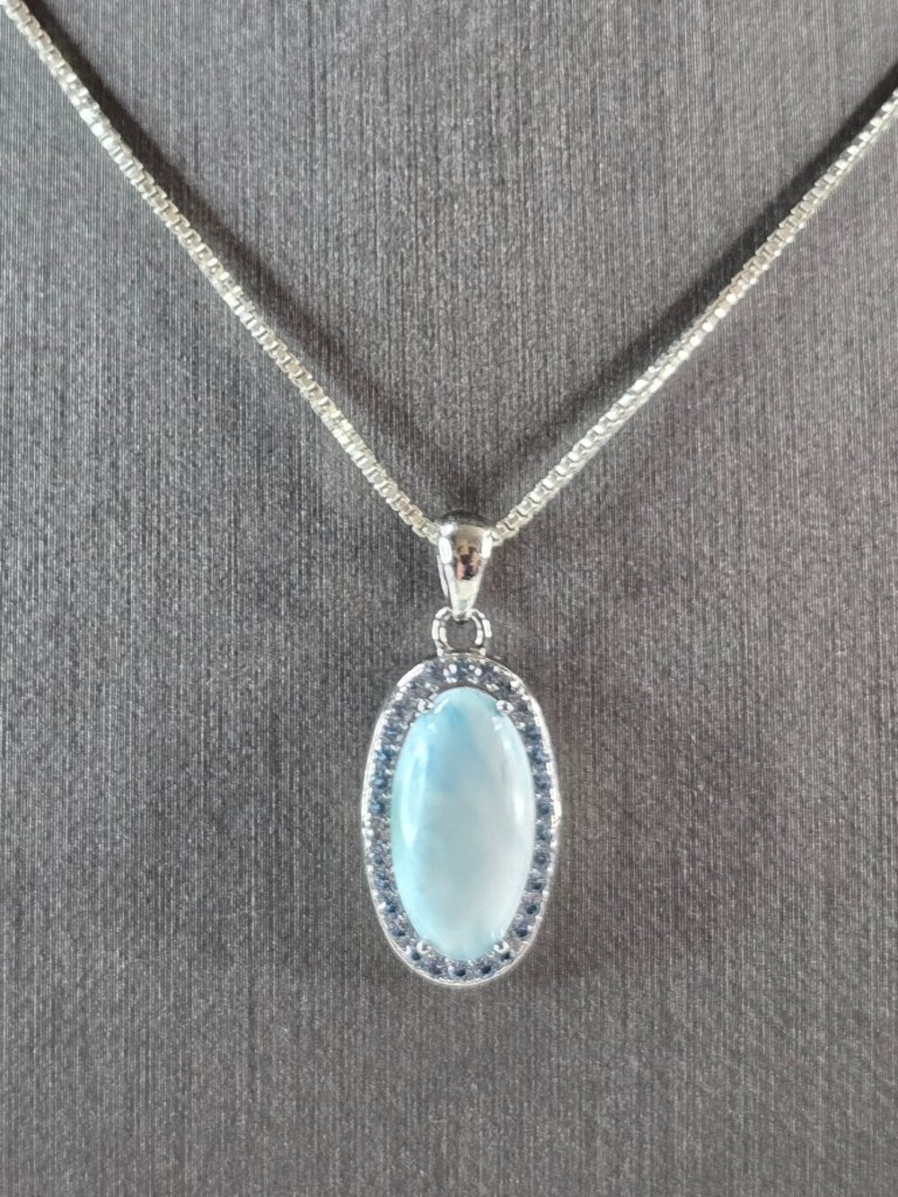 Womens Vintage Estate Sterling Silver Larimar Pendant Necklace 5.7g E4034